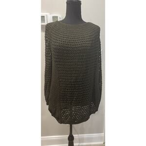 Jones New York Olive Green Open Knit Boho Sweater Tunic Top Long Sleeve Lined 1X